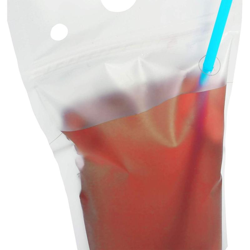 100PCS Liquor Pouches, Drink Pouches for Adults with Straw Smoothie Bags Juice Pouches with 100 Drink Straws, Heavy Duty Hand-Held Translucent Reclosable Ice Drink Pouches Bag,Suitable for Juice, Ice Water, Summer