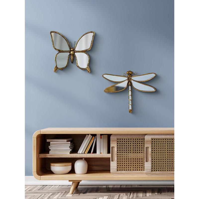 1pc Large 3D Dragonfly Resin Mirror Wall Decoration – Retro Hanging Decor for Living Room or Bedroom, Perfect Housewarming Gift