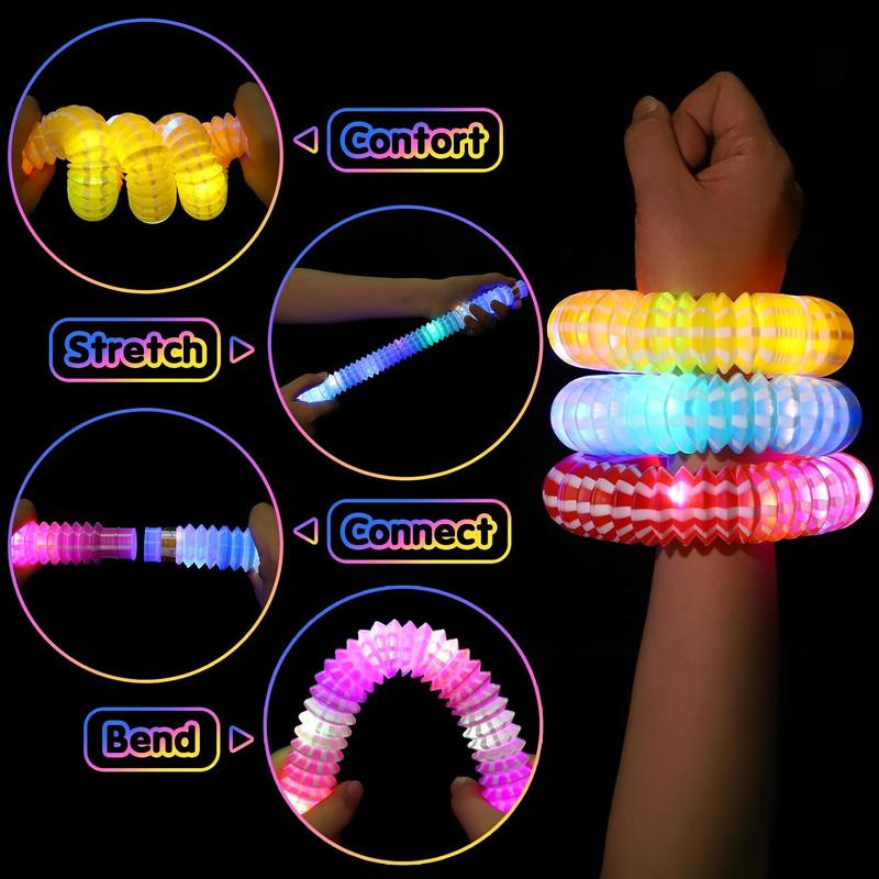 Glow Sticks for Kids 6 PCS, Light up Pop Tubes Sensory Fidget Toys, Christmas Stocking Stuffers Party Favors for Kids 8-12, LED Glow Bracelet Necklace for Boys Girls, Glow in the Dark Gifts