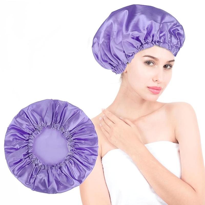 Large Shower Caps for Women,  Shower Cap Double Layers Bath Caps Reusable Hair Cap Washable Elastic Shower Bonnet Bath Hair Hat for Long Hair Braids