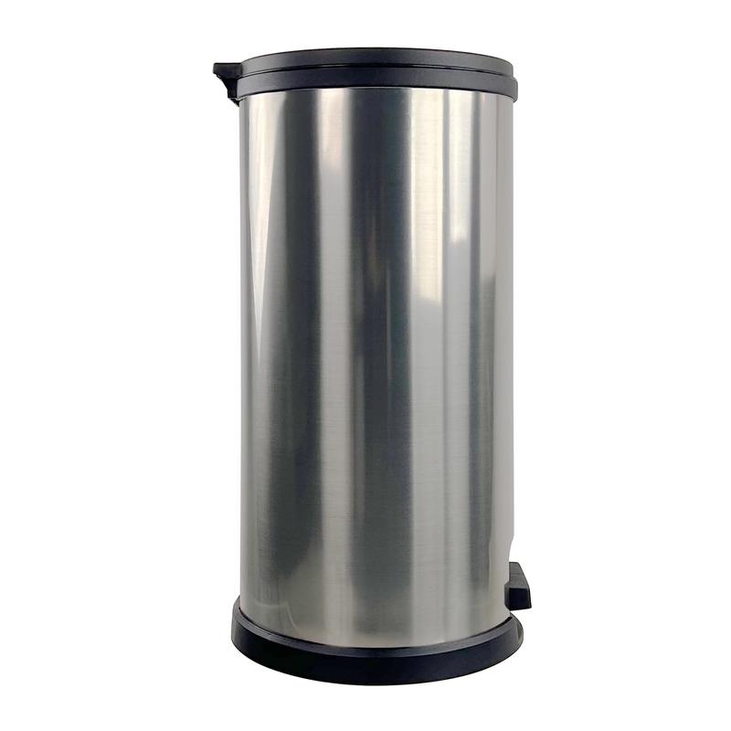 7.9 Gallon Trash Can. Plastic Round Step Kitchen Trash Can, Silver Stainless Steel