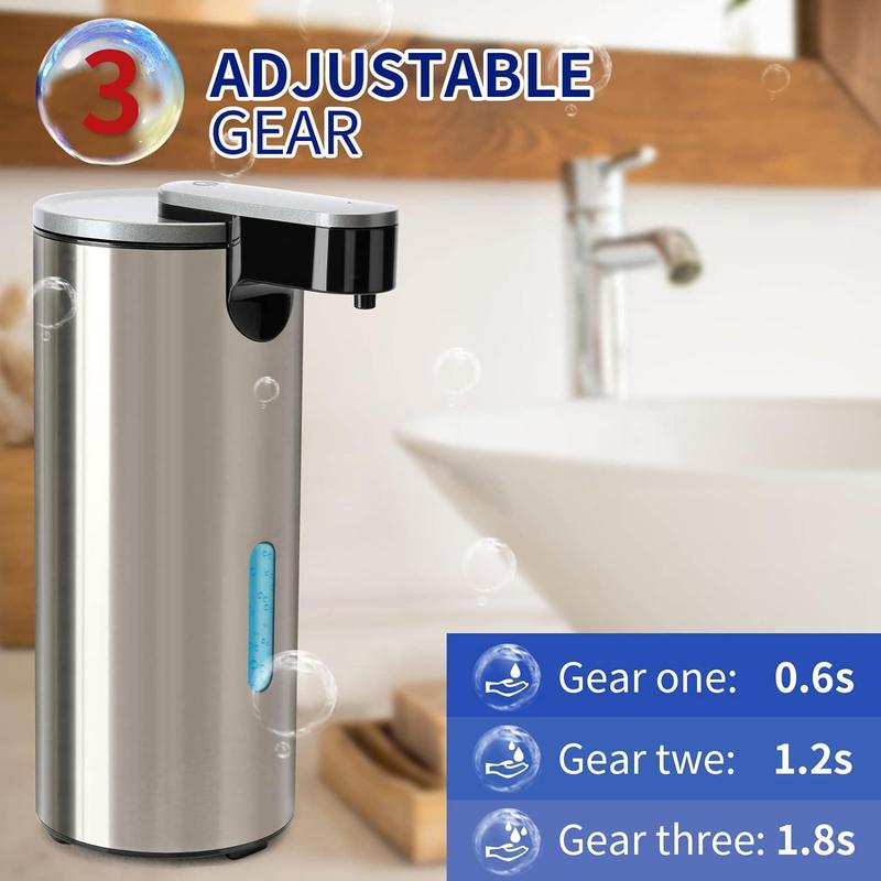 Stainless Steel Automatic Soap Dispenser, 2 Counts Touchless Electric Sensor Hand Free Liquid Kitchen Soap Dispenser with 3 Adjustable Volume Control, Battery Powered Soap Container Dispenser for Kitchen Dormitory Bathroom Accessory(without Battery)