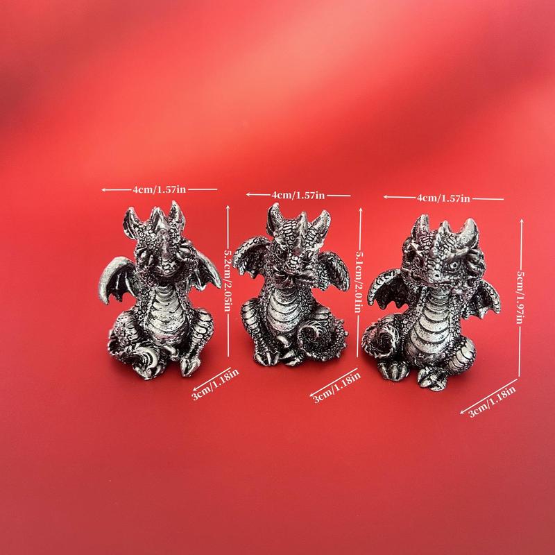 Cute Dragon Design Resin Ornament for Room Decor, 3 Counts Mini Dragon Statue, Creative Cute Cartoon Dragon Ornaments, Shiny Mini Baby Dragon Statue, Resin Home Decor, Boyfriend Gifts