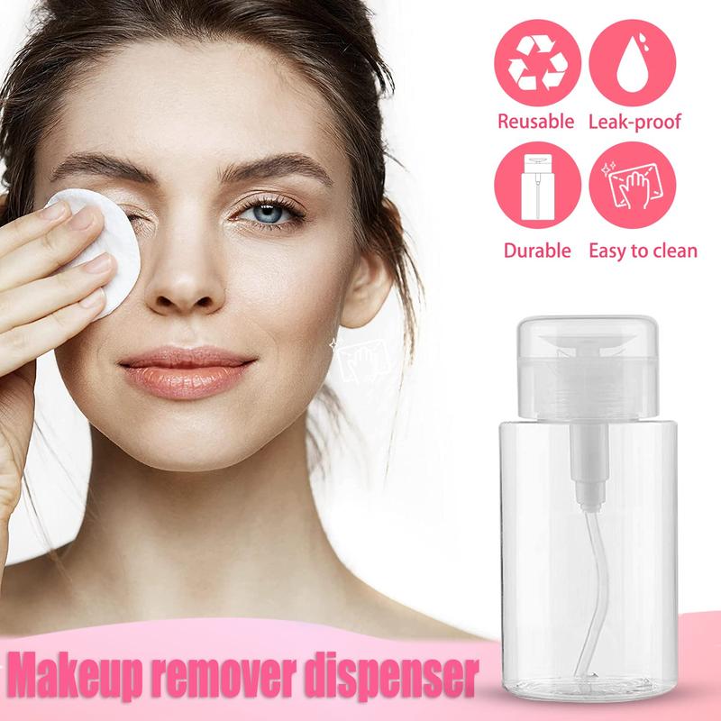 3 Pack Push Down Pump Dispenser Empty Push Top Bottles Containers for Nail Polish Makeup Remover Micellar Water Facial Toner 6.7oz 200ML