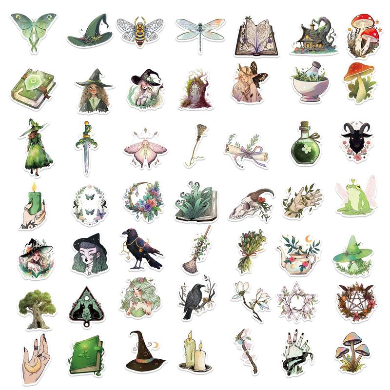 Magic Series Sticker, 50pcs set Forest Mystical Magic Witch Aesthetic Sticker, Self Adhesive Removable Sticker for Water Bottle, Laptop & Scrapbook