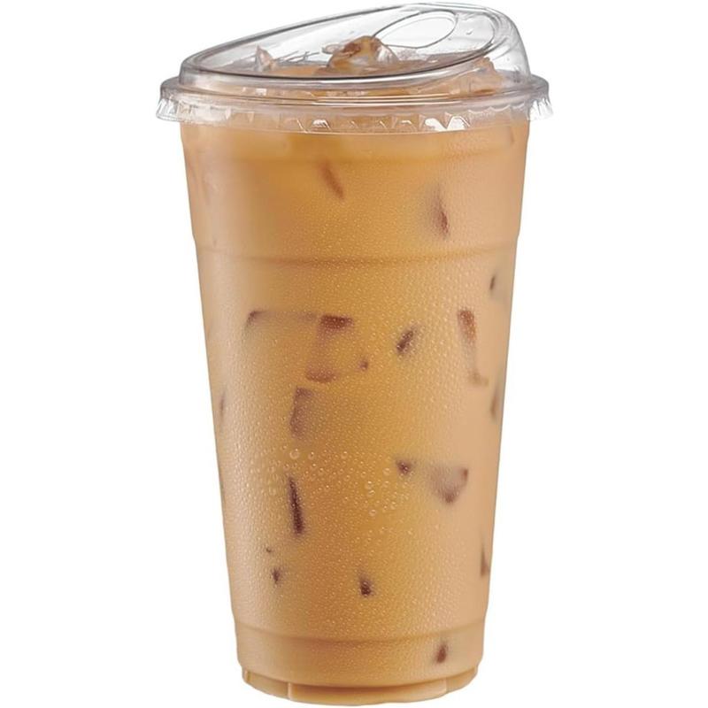 Comfort count [count of 50] 16 oz. Crystal clear plastic cup with strawless straw lid