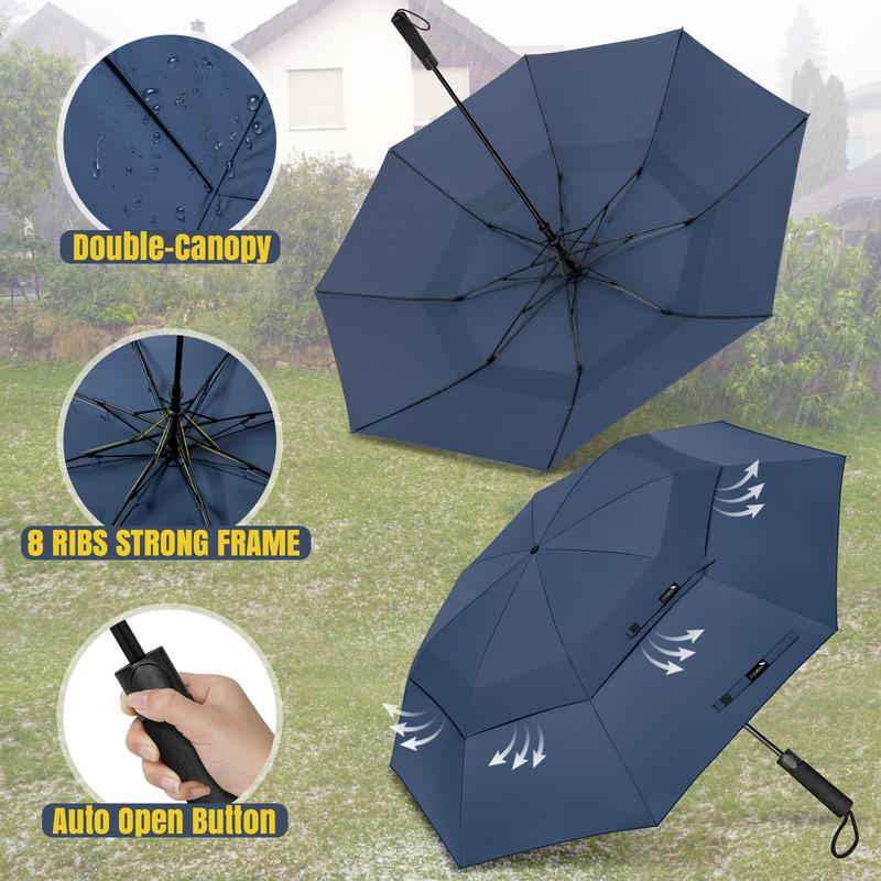 Golf Umbrella 62 Inch Compact  - Automatic Foldable Large Travel Golf Umbrellas Windproof Double Canopy Vented, Collapsible Golf Umbrella for Men Women by ZOMAKE