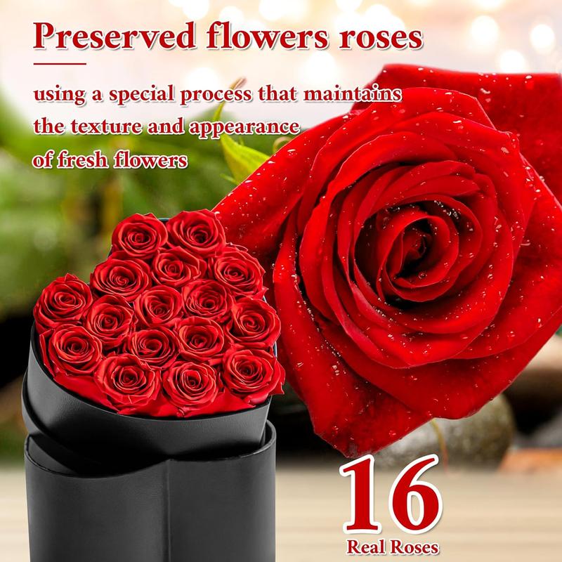 Birthday Gifts for Women,16Pcs Preserved Red Roses for Her in Heart Shape Box,Preserved Fresh Flower Gifts For Her,Christmas Rose Gifts For Women,Mom,Wife Gifts,Anniversary,Thanksgiving