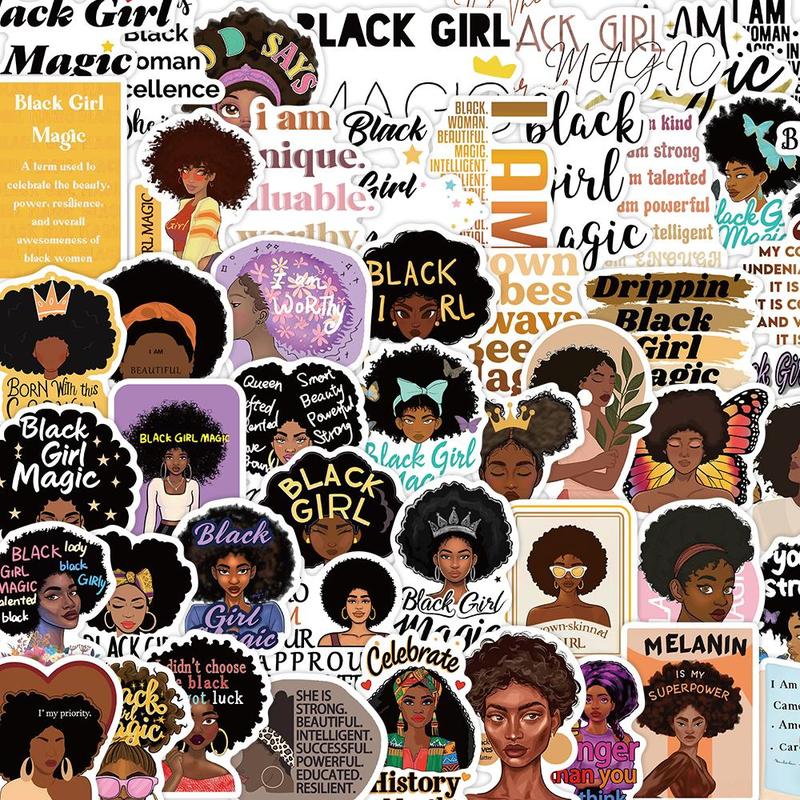 Black Girl Pattern Sticker, 50pcs set Self Adhesive Decorative Stickers, DIY Decals for Water Bottle, Laptop, Phone Case, Scrapbooking, Journal Making