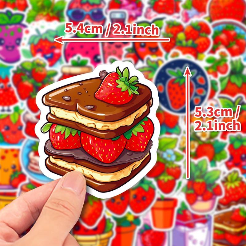 Cartoon Strawberry & Dessert Series Pattern DIY Decorative Sticker, 50pcs set Waterproof Self Adhesive Decor Paper, Decor Sticker for Gift Greeting Card Water Bottle Laptop Phone