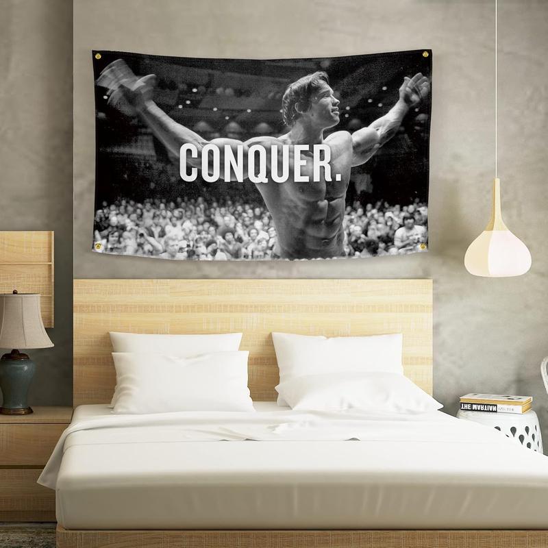 Conquer Flag for Arnold Schwarzenegger 40x60inch Funny Poster Banner Wall Outdoor Hanging Flag for College Dorm Room Decor