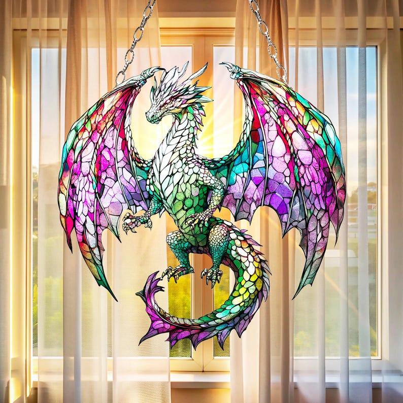 Green Dragon ACRYLIC SUNCATCHER Dragon Inspired Art, Fantasy Dragon Window Hanging For Dragon, Dragon Lover Gift Dragon Wall