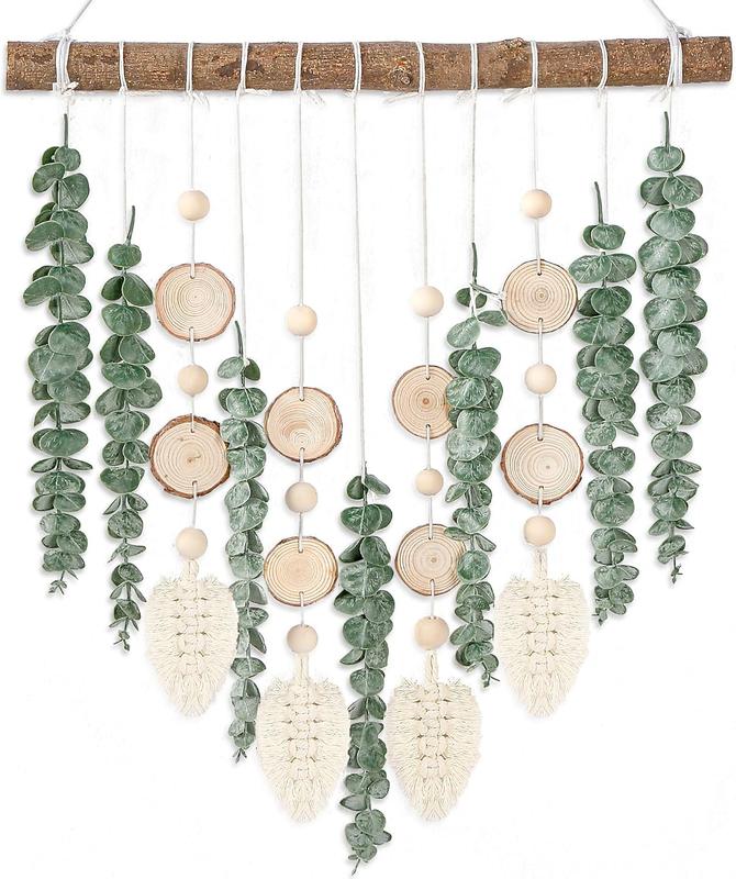 21 Eucalyptus Wall Hanging Decor Artificial Eucalyptus  Fake Greenery Leaves Boho Wall Decor with Wooden Stick for Bedroom Bathroom Kitchen Rustic Farmhouse Home Living Room Decoration