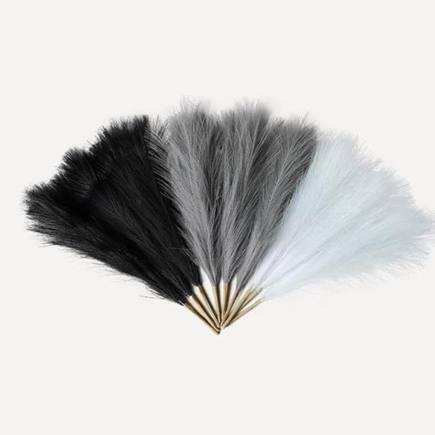 9 Pcs Decor Artificial Pampas Grass 17inch 45cm Vase not included (Black White Grey) Decorative Floral