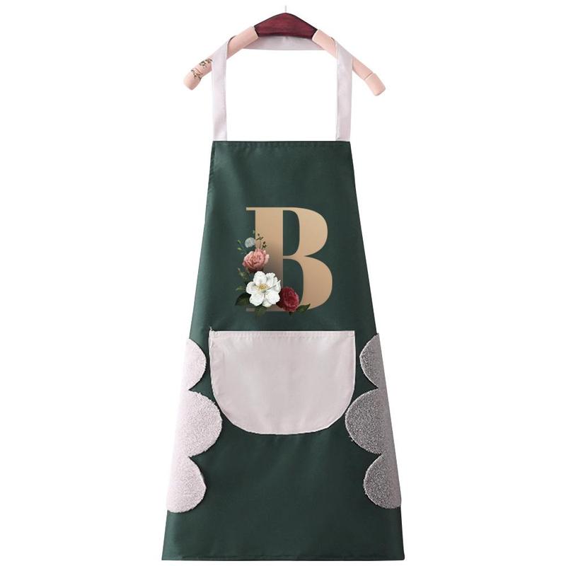 Flower & Letter Pattern Apron with Pocket, 1 Count Oil-proof Adjustable Apron, Stain-resistant Kitchen Cooking Apron for Restaurant, Easy To Clean