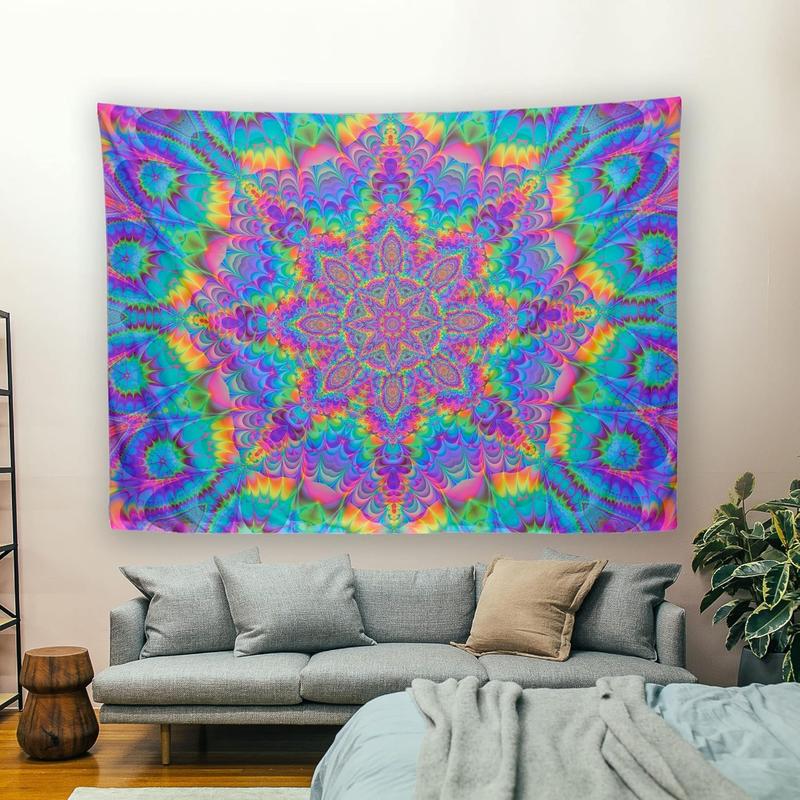 Colorful Mandala Pattern Tapestry, 1 Count Luminous Tapestry, Boho Style Wall Hanging Tapestry for Home Bedroom Living Room Decor