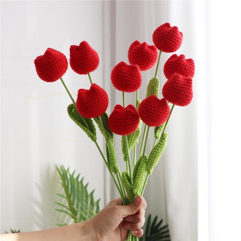 Christmas Room Decor Crochet Tulip Flower without Vase, 10pcs Artificial Fiber Flower, Knitted Tulips, Flower Arrangement, Gender Neutral Products, Decorative Flower, Home Decor Tulip Flowers, Fall Decor