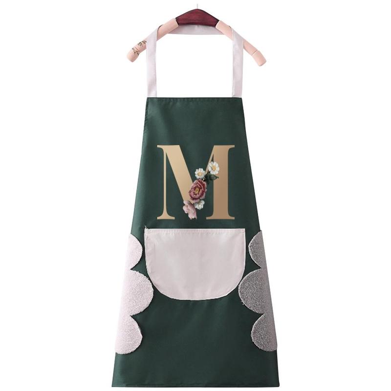 Flower & Letter Pattern Apron with Pocket, 1 Count Oil-proof Adjustable Apron, Stain-resistant Kitchen Cooking Apron for Restaurant, Easy To Clean