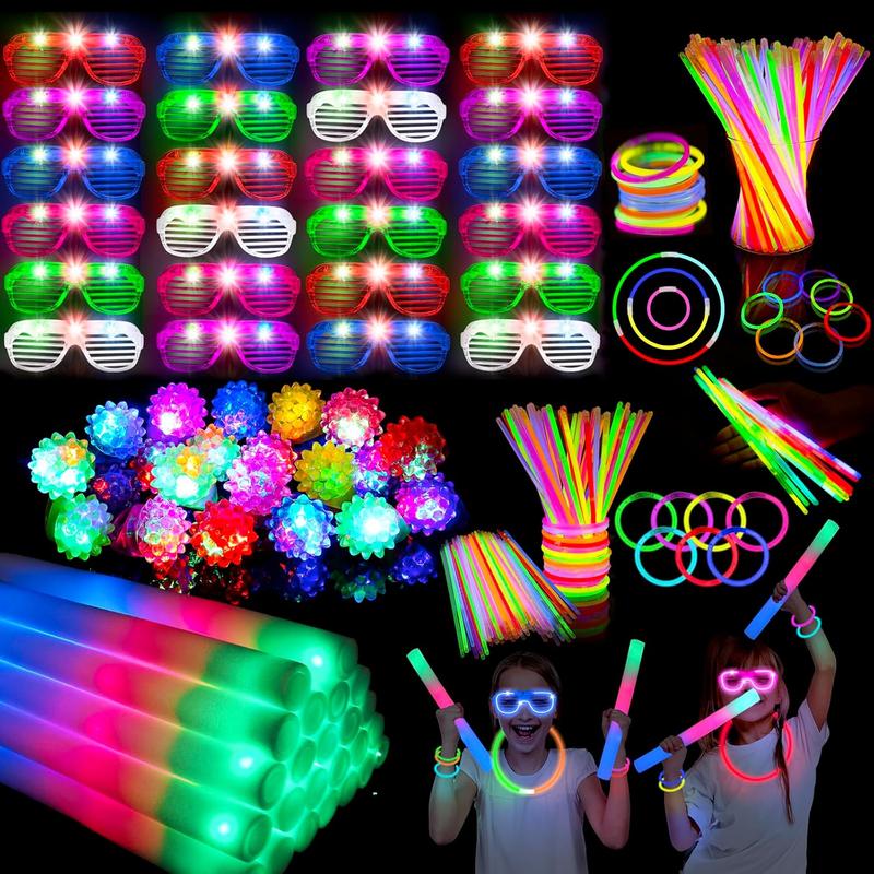 272 count Glow in the Dark Party Supplies, Glow Sticks Bulk Party Pack, 24 count  Glow Sticks, 24 count LED Glasses, 24 count LED Light Up Rings and 200 count Glow Sticks for Neon Party Decorations, Wedding