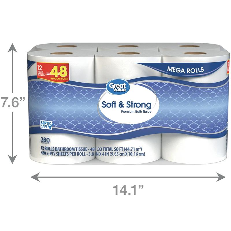 Great Value Soft & Strong Premium Toilet Paper, 12 Mega Rolls