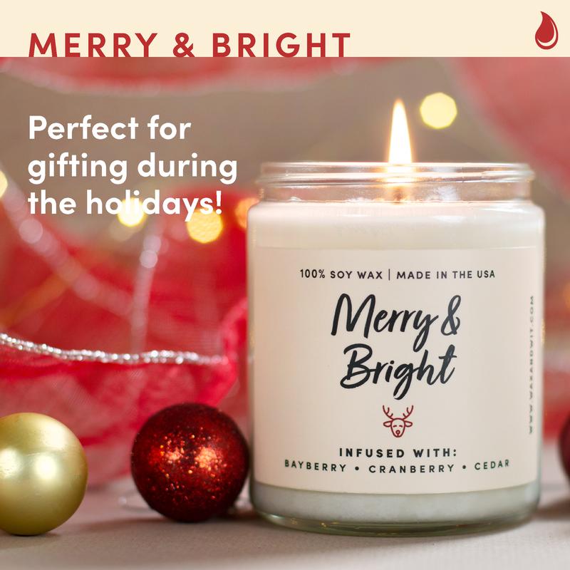 Wax & Wit Merry & Bright Candle, Holiday Candles, Scented Candles for Home, Holiday Decor - 9oz Freshener Ornaments Decoration Aroma Perfume