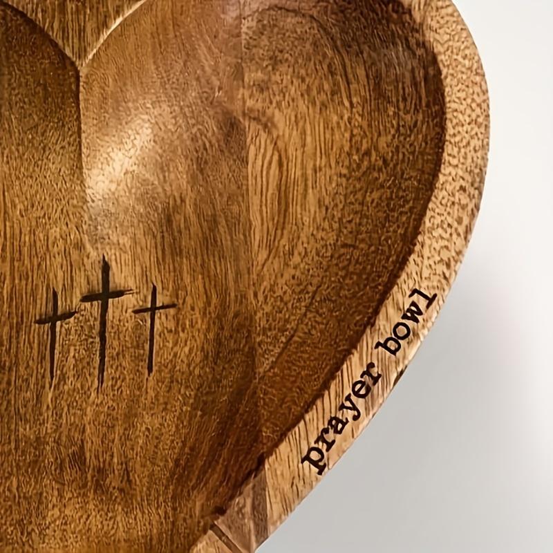 1pc Exquisite Vintage Wooden Heart-Shaped Prayer Bowl with Elegant Engraved Cross & 