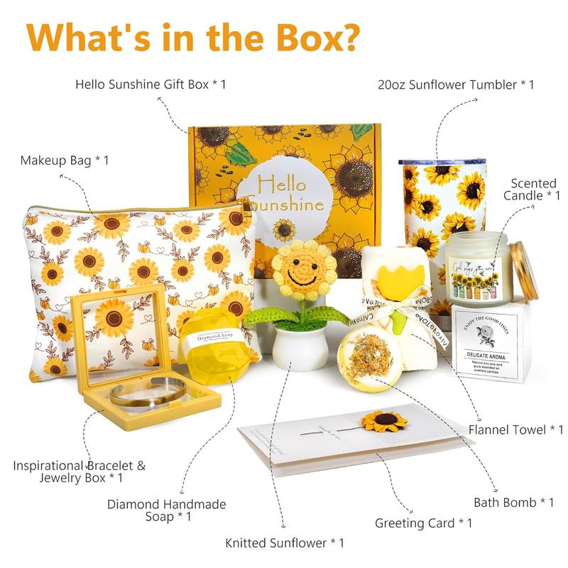 Sunflower Gifts for Women, 11 count Sending Sunshine Gifts Package, Birthday Gifts for Women, Get Well Soon Care Gifts Package After , Inspirational Gifts for Women Friends, Sympathy Gift Baskets