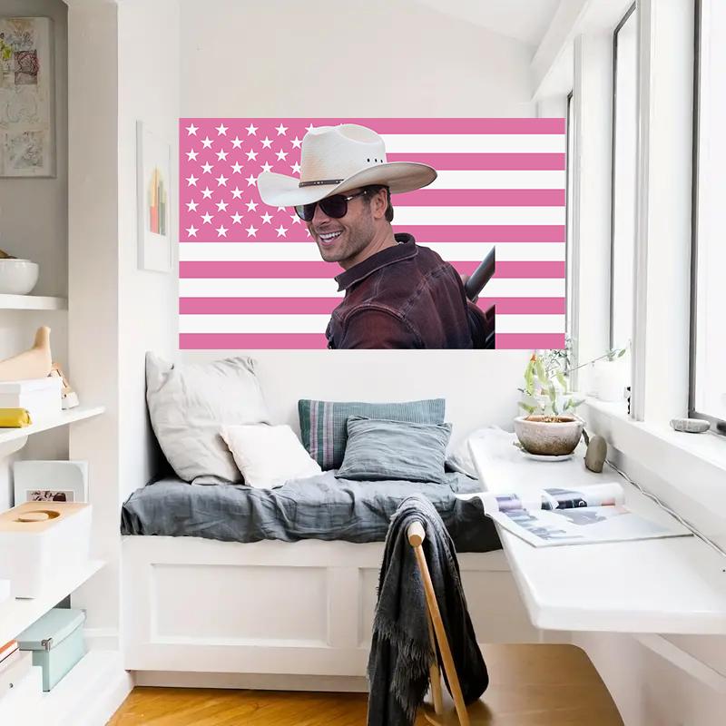 Pink American Flag Cowboy Glen Powell Flag 3 × 5 feet for indoor and outdoor college dormitories, bars, music parties