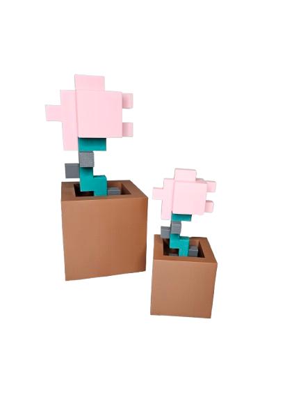 Minecraft Inspired Roses 3d Printed With Pot - Minecraft Decor - Artificial Flower - Decorative - Nature - Rose