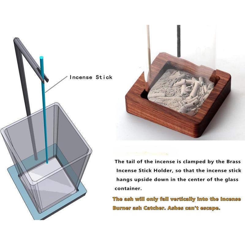 Incense Holder for Sticks [Anti-Ash Flying] with Removable Glass Ash Catcher No Mess Incense Burner