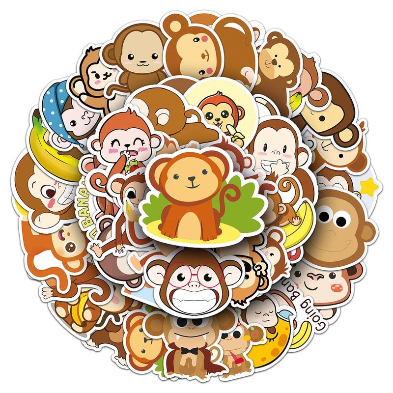 50pcs set Cartoon Monkey Pattern Sticker, Waterproof Self Adhesive Decor Paper, Decor Sticker, Greeting Card Water Bottle Laptop Phone