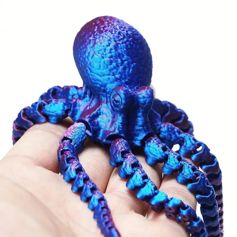 3D Printed Octopus Design Ornament, 1 Count Creative Laser Colorful Flexible Animal Toy, Decorative Ornament for Home Office Desk, Home Decor Supplies