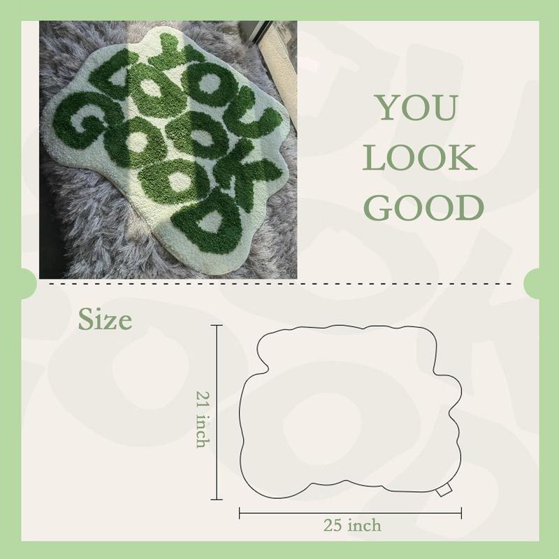 Letter Slogan Bath Mat You Look Good,Green Cute Bathroom Rugs, Soft Non Slip Aesthetic Fun Shower Rug for Bathroom Decor,Bathtub