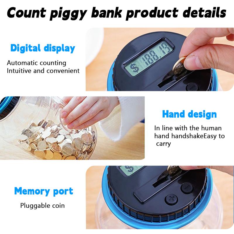 Large Piggy Bank for Boys Adults,  Digital Coin Counting Bank with LCD Counter, 1.8L Capacity Coin Bank Money Jar for Adults, Designed for All US Coins .Go back School.piggy bank for kids,piggy bank,decor,ornaments sobre s Digital Coin Counting Piggy Bank