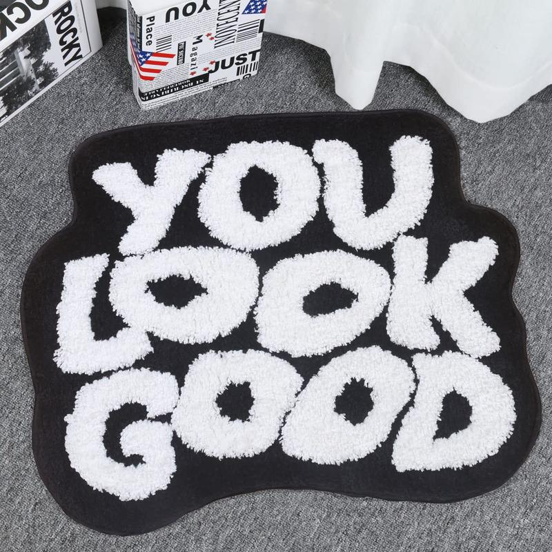 Letter Slogan Bath Mat You Look Good,Green Cute Bathroom Rugs, Soft Non Slip Aesthetic Fun Shower Rug for Bathroom Decor,Bathtub