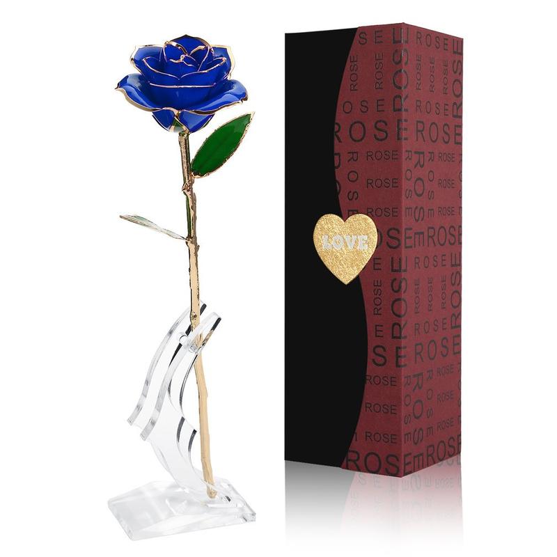 Love Forever Long Stem Gold Foil Trim Rose Flower With Bracket Room Decor For Valentine's Day & Mother's Day & Anniversary