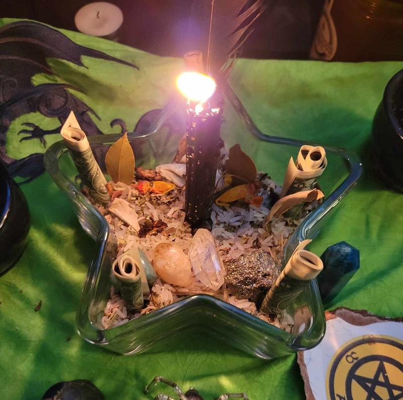 Spell Kit - Money Bowl, for Abundance & Prosperity | DIY Witchcraft Supplies with Herbs, Oil, Salt, Candle, Stone and Spell