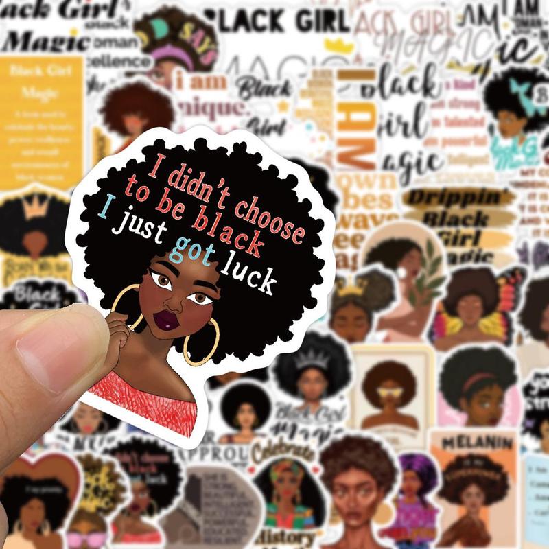 Black Girl Pattern Sticker, 50pcs set Self Adhesive Decorative Stickers, DIY Decals for Water Bottle, Laptop, Phone Case, Scrapbooking, Journal Making