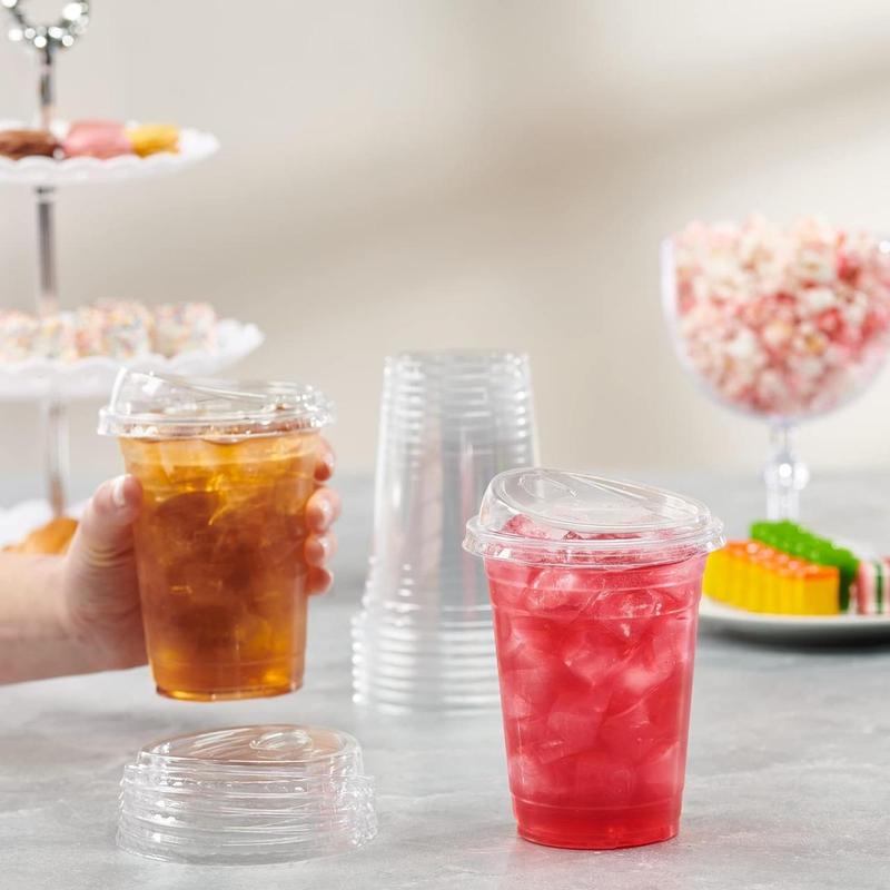 Comfort count [count of 50] 16 oz. Crystal clear plastic cup with strawless straw lid