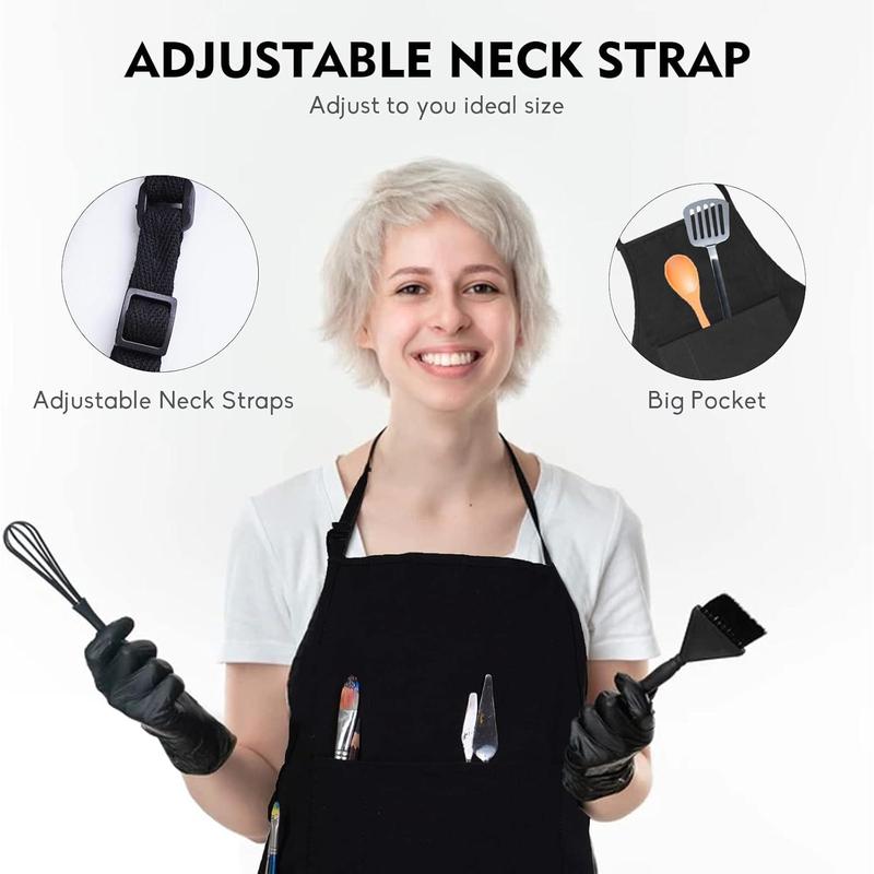 Cotton Black Bib Apron 2 Pack with 4 Pockets Adjustable Straps Cooking Baking BBQ Art Aprons for Women Men Adults