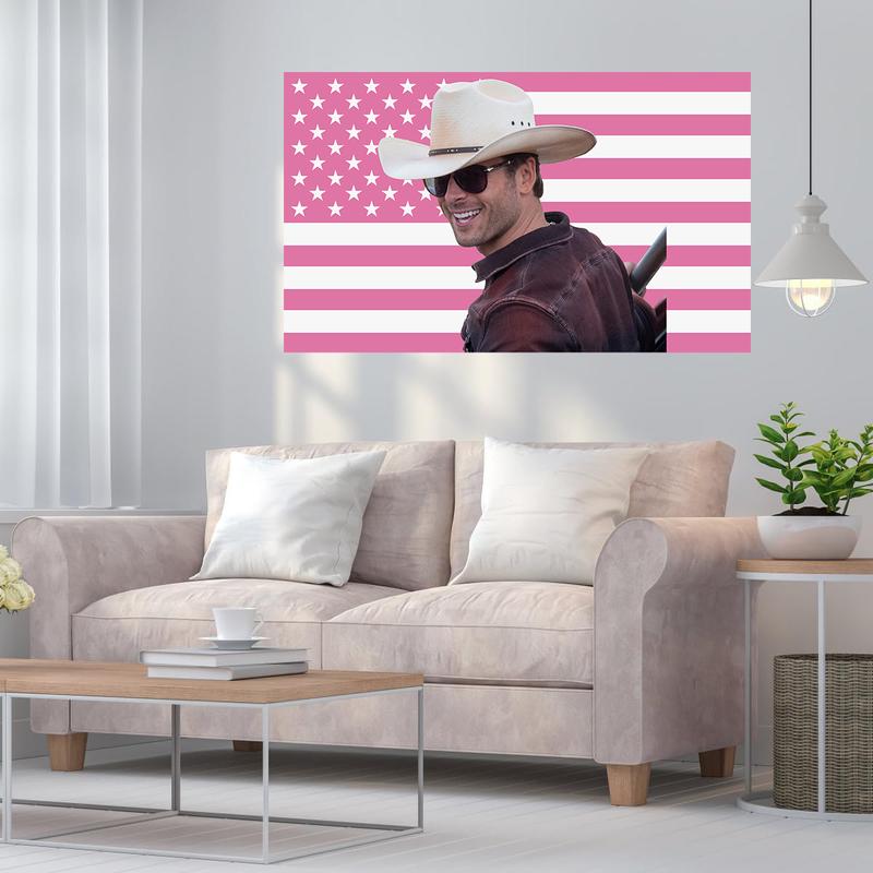 Pink American Flag Cowboy Glen Powell Flag 3 × 5 feet for indoor and outdoor college dormitories, bars, music parties