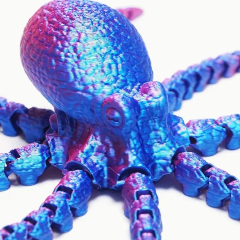 3D Printed Octopus Design Ornament, 1 Count Creative Laser Colorful Flexible Animal Toy, Decorative Ornament for Home Office Desk, Home Decor Supplies