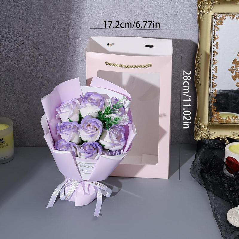 Artificial Rose Flower Gift Box, 1 Count 9 Roses Bouquet, Creative Birthday Gift, Romantic Gift Box for Wedding, Party, Birthday