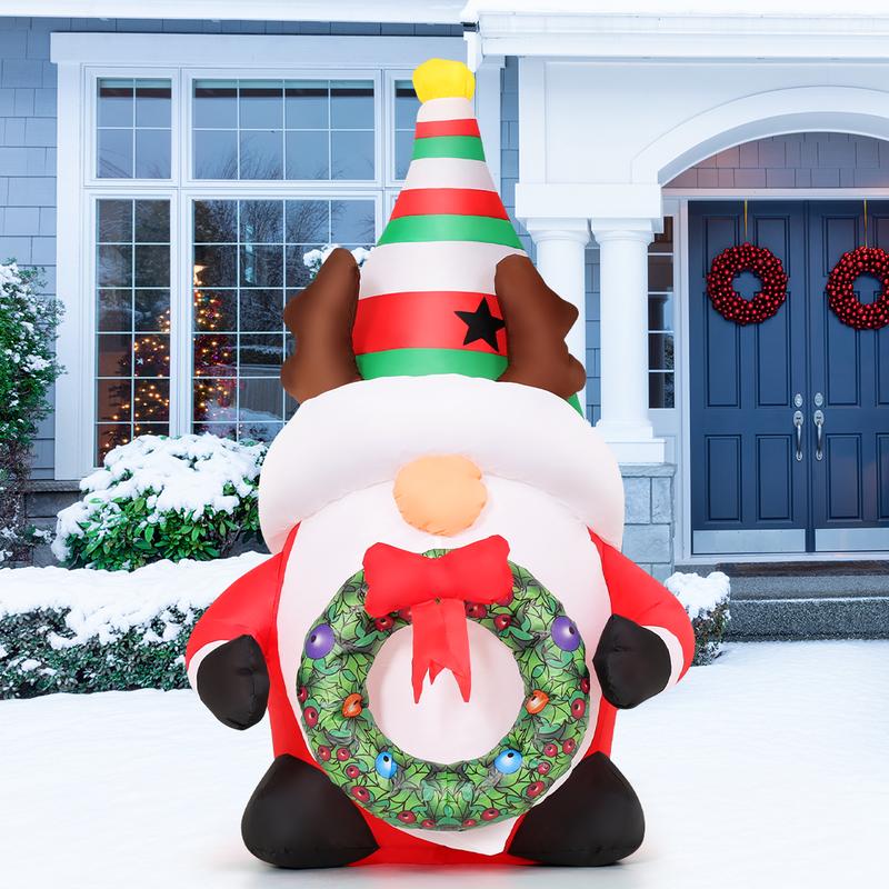 Christmas Gnome Inflatables with Built-in LED Lights for Outdoor Lawn Garden Decorations 6 FT - Fast Inflate and Safe