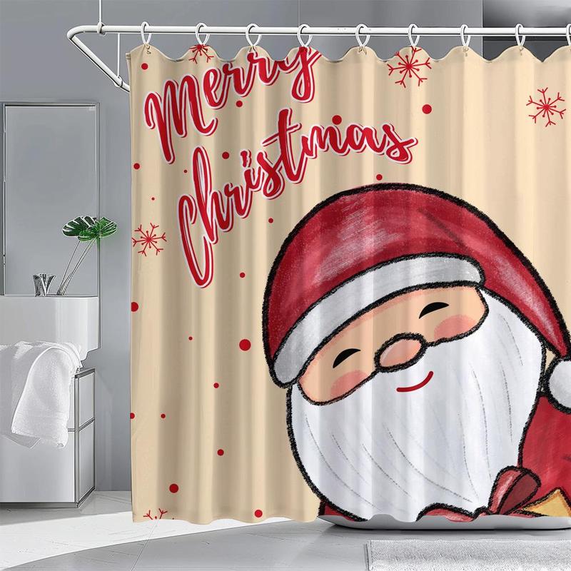 Santa Claus Pattern Bathroom Shower Curtain, 1 Count Merry Christmas Themed Bath Curtain with 12pcs Hooks, Bathroom Decoration Supplies for Home Dormitory Hotel