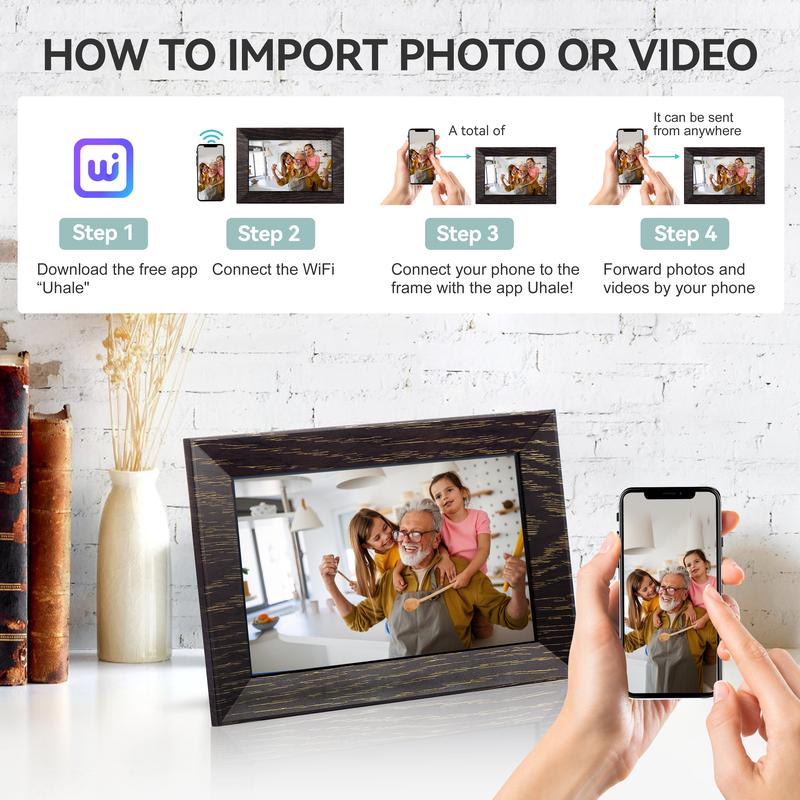 Digital Picture Frame 8 Inch Digital Photo Frame WiFi, 1280x800 IPS HD Touch Screen Smart Frame, 16GB Storage, Auto-Rotate, Wall Mountable, Share Photos Videos Instantly via Uhale App from Anywhere
