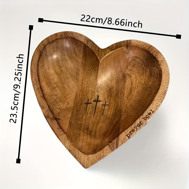 1pc Exquisite Vintage Wooden Heart-Shaped Prayer Bowl with Elegant Engraved Cross & 