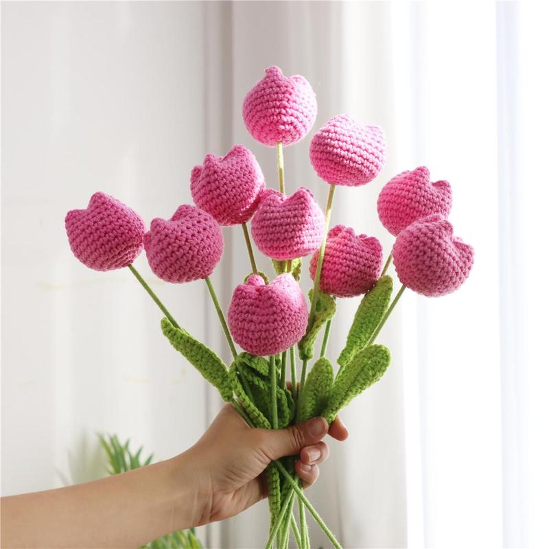 Christmas Room Decor Crochet Tulip Flower without Vase, 10pcs Artificial Fiber Flower, Knitted Tulips, Flower Arrangement, Gender Neutral Products, Decorative Flower, Home Decor Tulip Flowers, Fall Decor