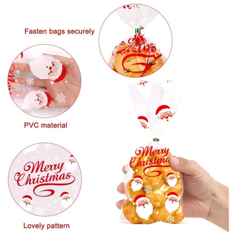 120PCS Christmas Cellophane Candy bags, Xmas Cello Treat Goody Bags with Ties for Christmas Holiday Party Favors