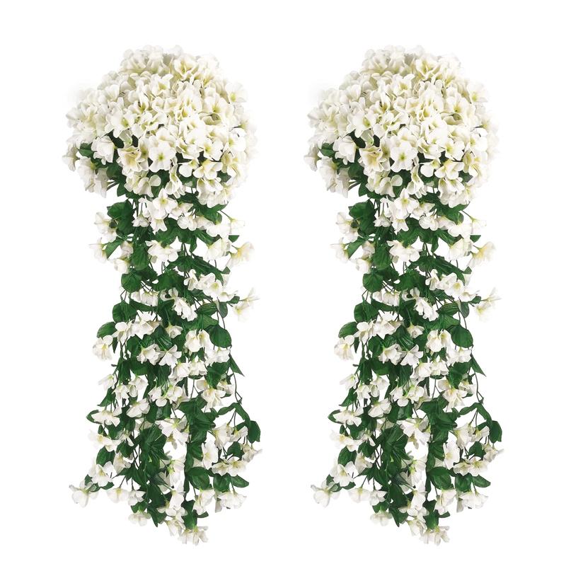 Artificial Hanging Flower, 2 Counts Faux Hanging Wisteria Flower, Decorative Flower for Home & Wedding & Garden & Yard